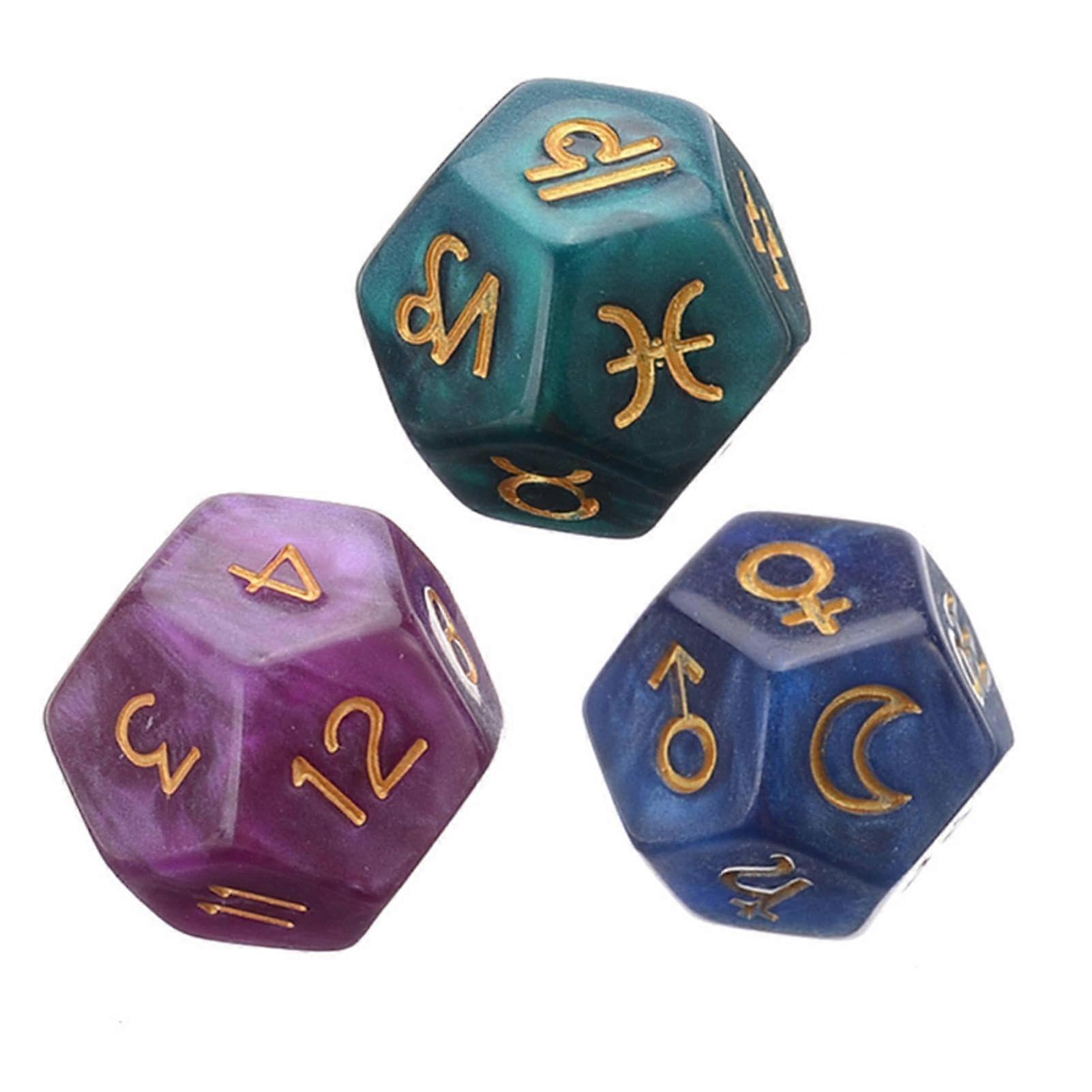Zodiac Sign Dice 12Sided Tarot Dice 3Piece Set for RPG Games