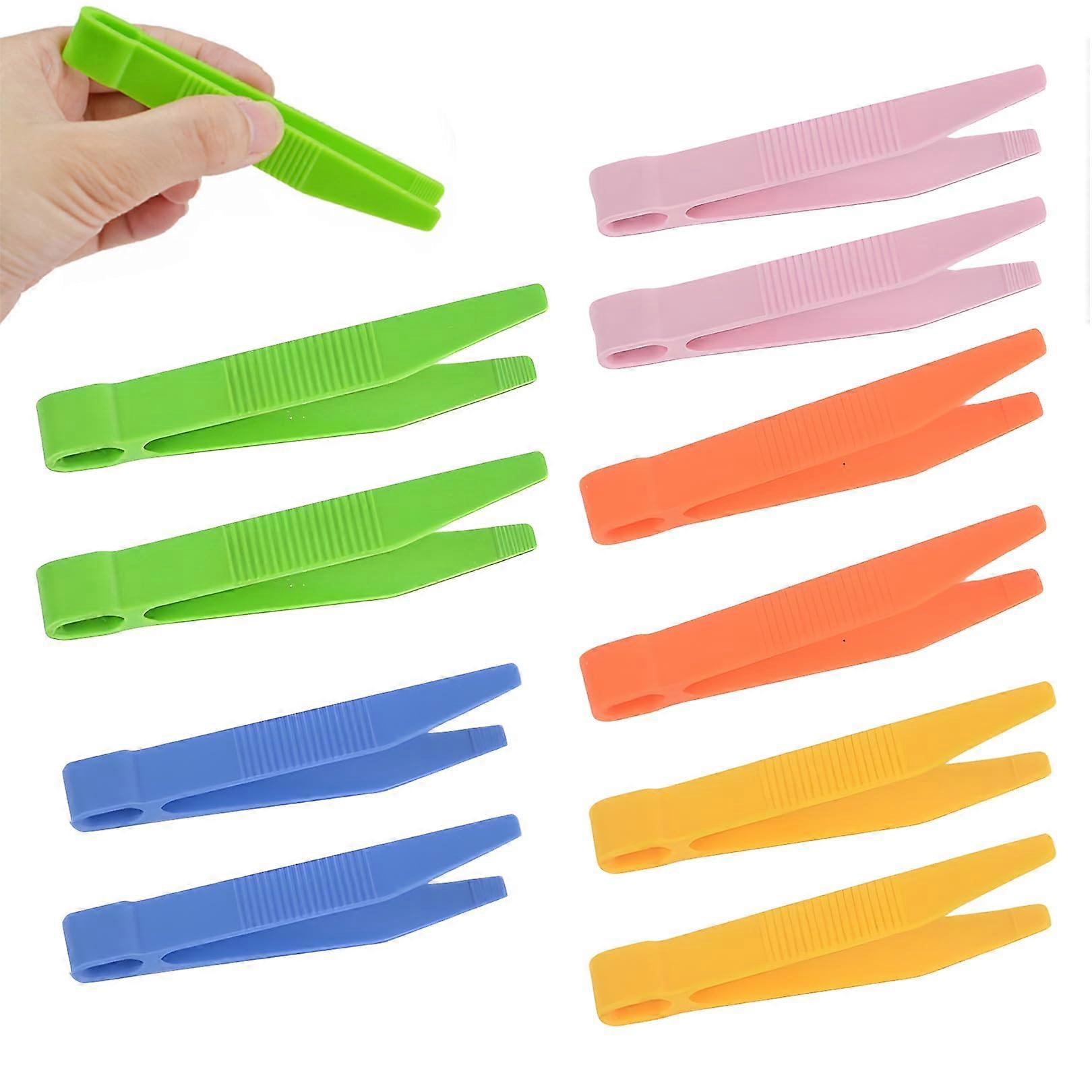 Pack Of 10 Children's Tweezers, Flat-Head Plastic Tweezers, Colourful Educational Toy For Sorting And Counting
