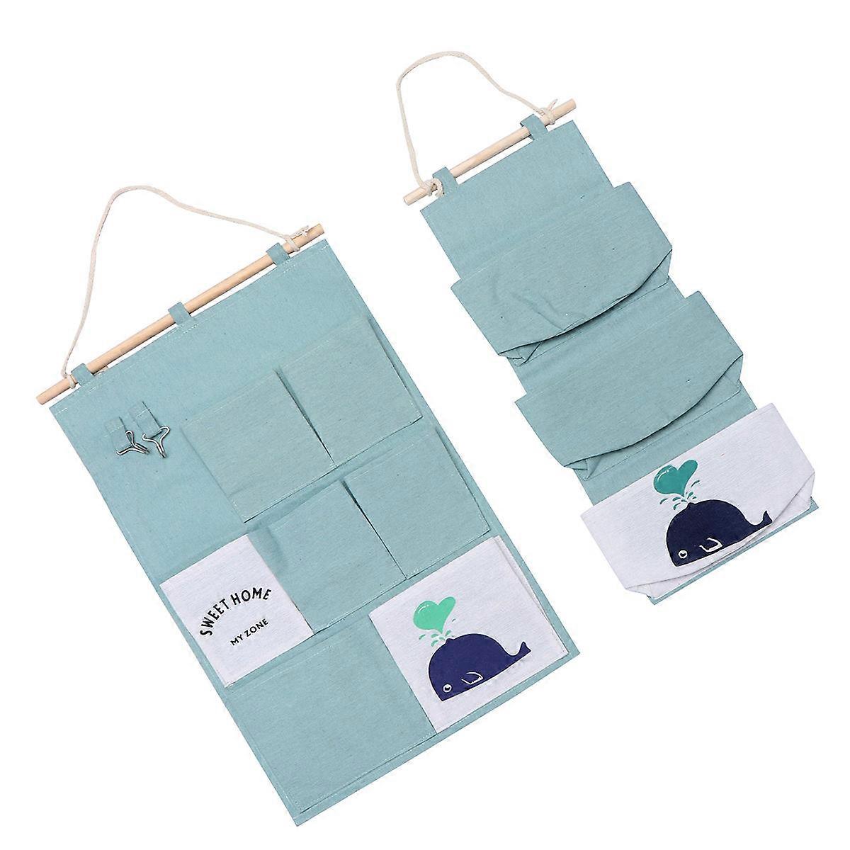 Linen Hanging Storage Bags 2Pcs Rectangular 58X34CM Green Hanging Pouches Home Organization Waterproof Moistureproof Design
