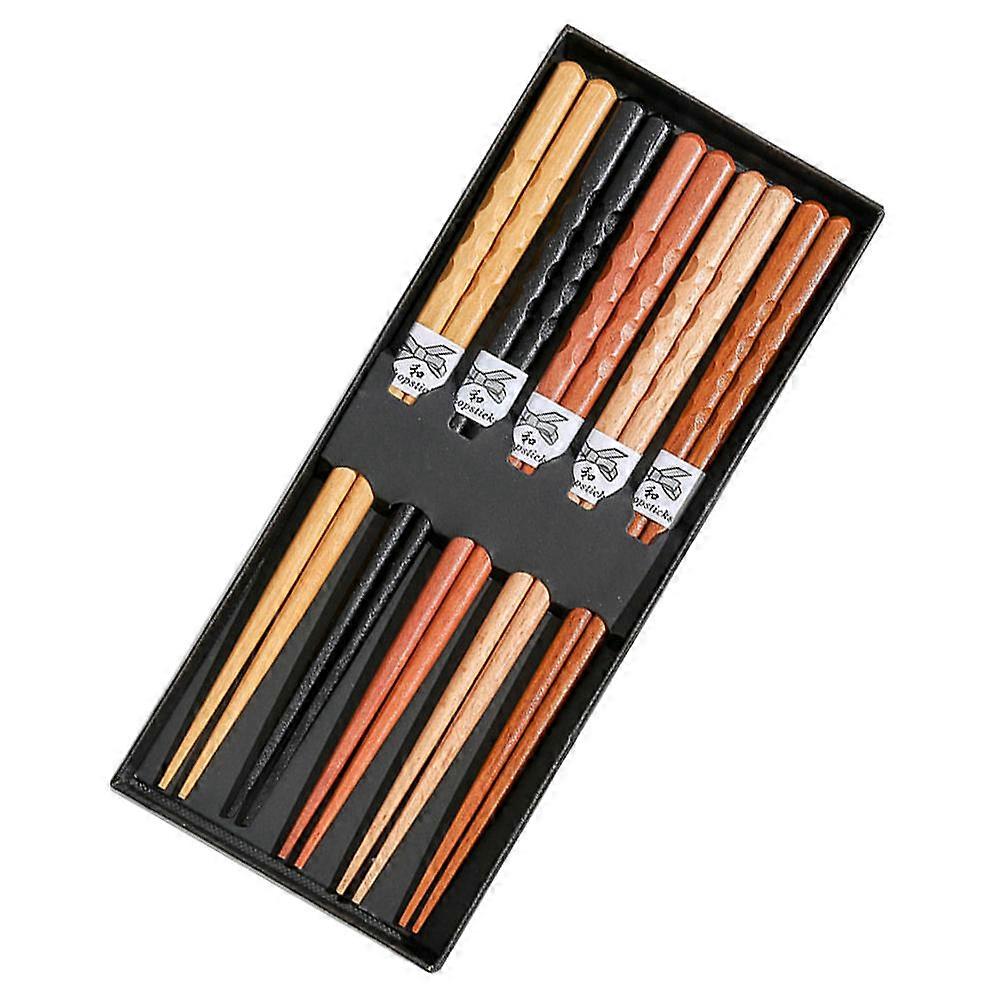 Wood Chopstick Sets Non-slip Reusable Khaki Pointed Tips Daily Use 5 Pairs