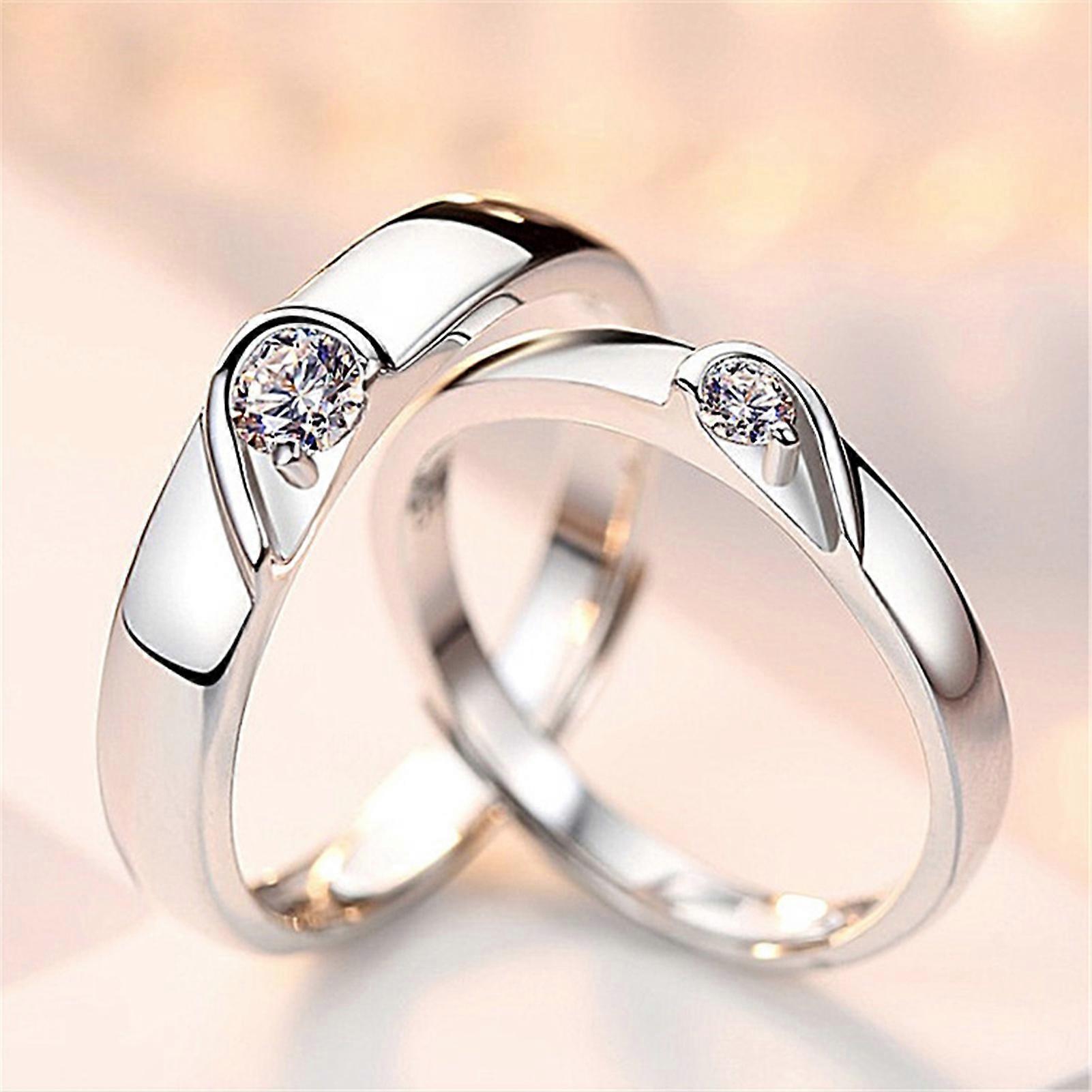 1 Pair Heart Matching Rings Adjustable Cupronickel Platinum