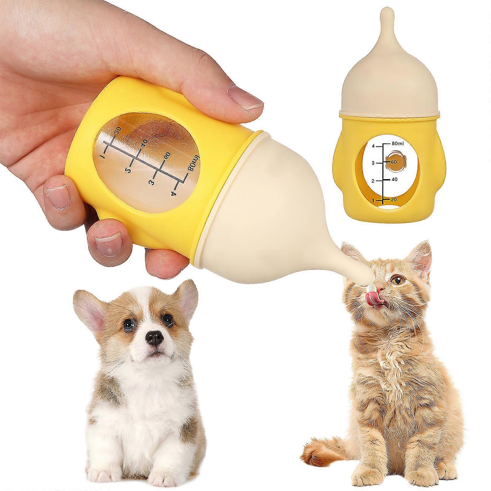 Pet Bottle Nursing Puppy Bottle for Feeding Newborn Pets 80ml Yellow