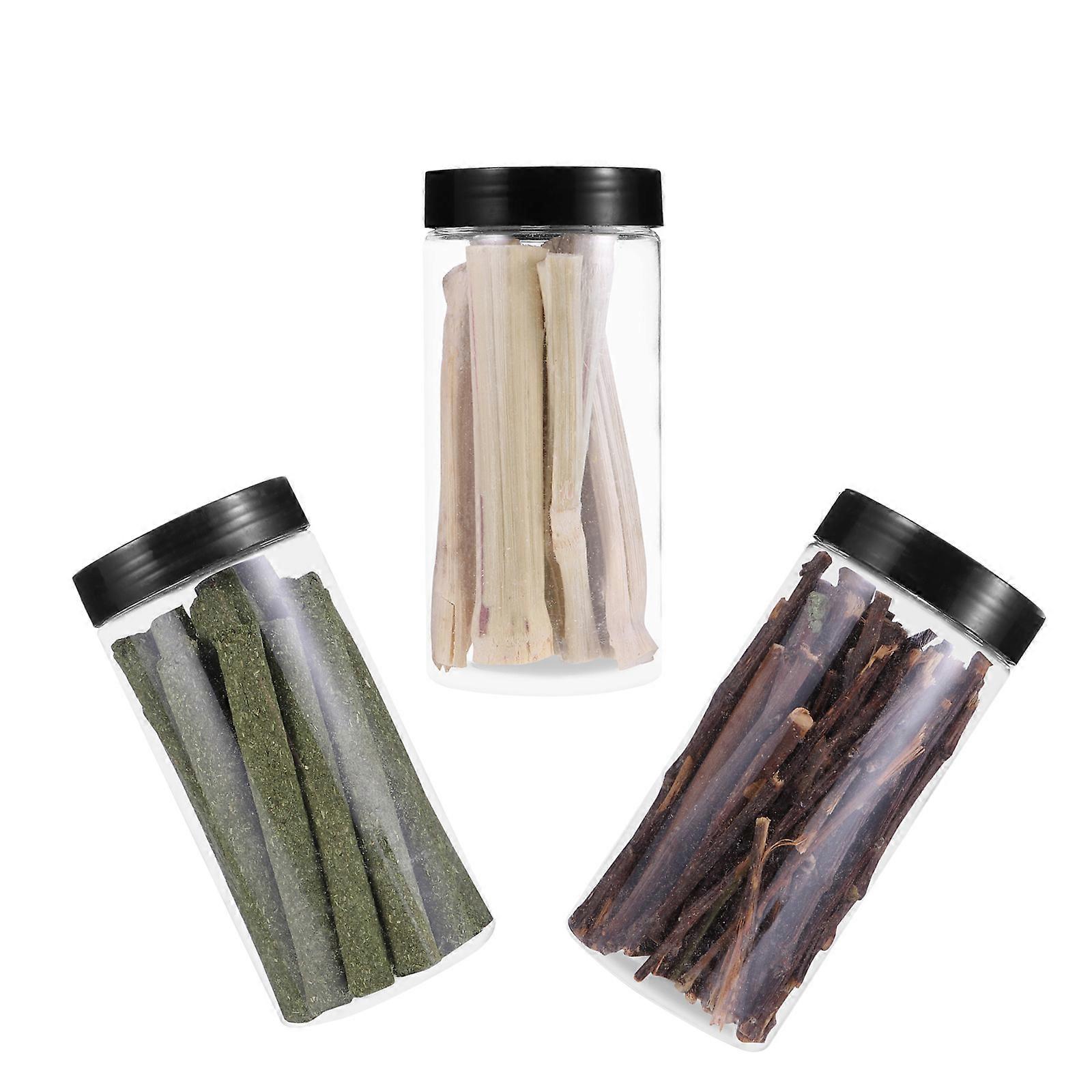 Natural Plastic Pet Chew Toys for Rabbit Hamster Teeth Grinding 3 Boxes Transparent Safe Snacks