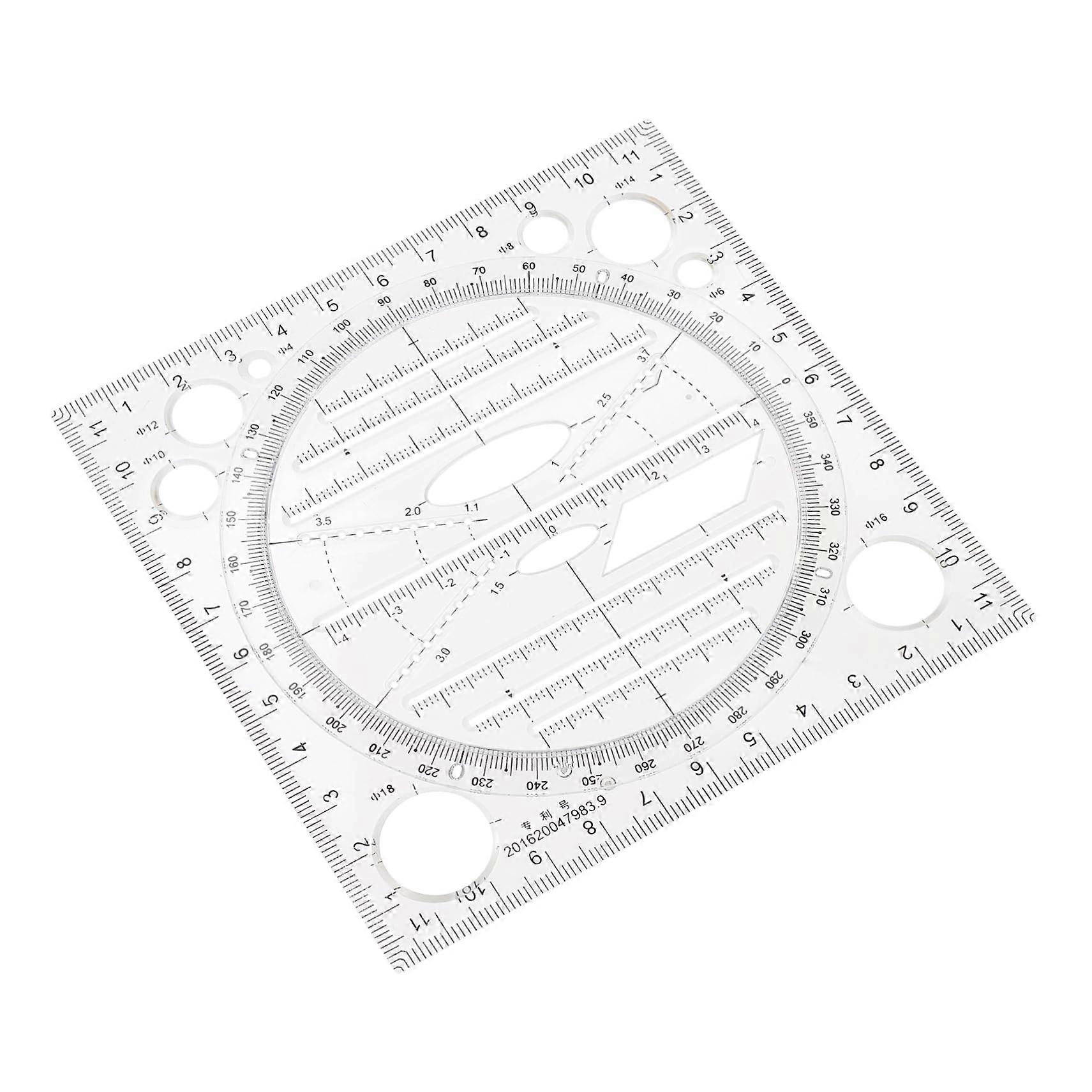 Multifunctional Geometric Drawing Template Ruler for Students and Creative Projects, Black, Durable Plastic, 30cm