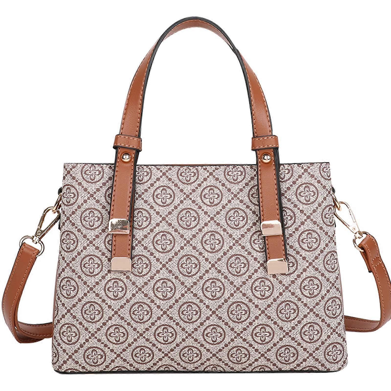 Printed Handbag for Women with Monogram Pattern, Taupe / Brown