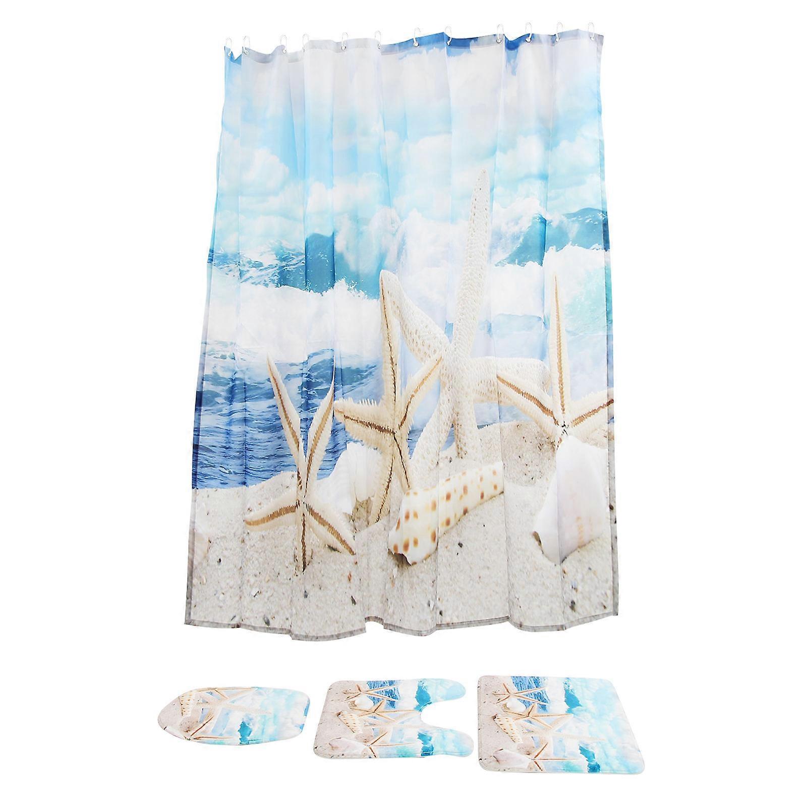 Shower Curtain Rug Set Bathroom Accessories Assorted Color Rectangle Shape Absorbent 1Set