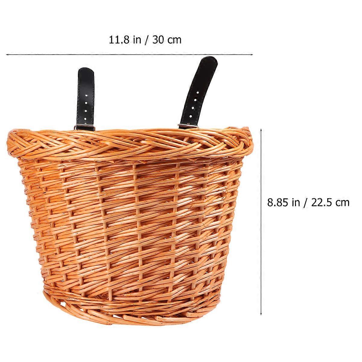 Chocolate Wicker Bike Basket for Storing Gadgets Detachable and Tool-Free Installation Fits Front