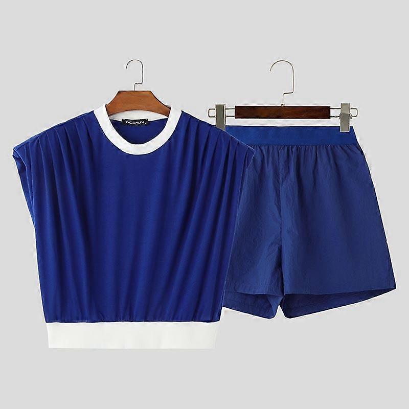 INCERUN Summer Two Piece Suit Men Sleeveless Tops Short Pants Sets Casual Sport Outfits