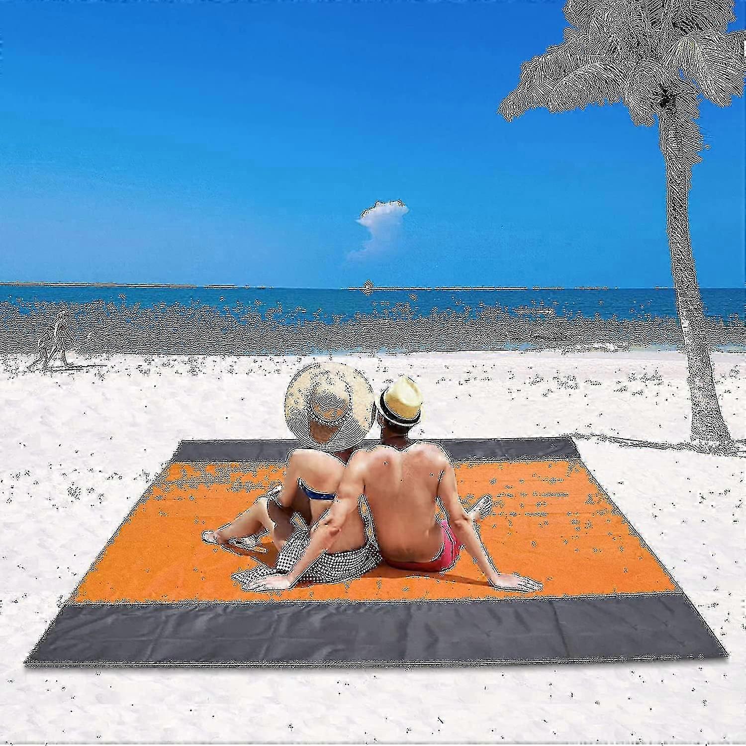Starlight-beach Blanket, Waterproof Picnic Blanket 200 X 210 Cm, Anti-sand Beach Mat, 4 Windproof Fixing Corners, Xxl Beach Towel For The Beach (orang