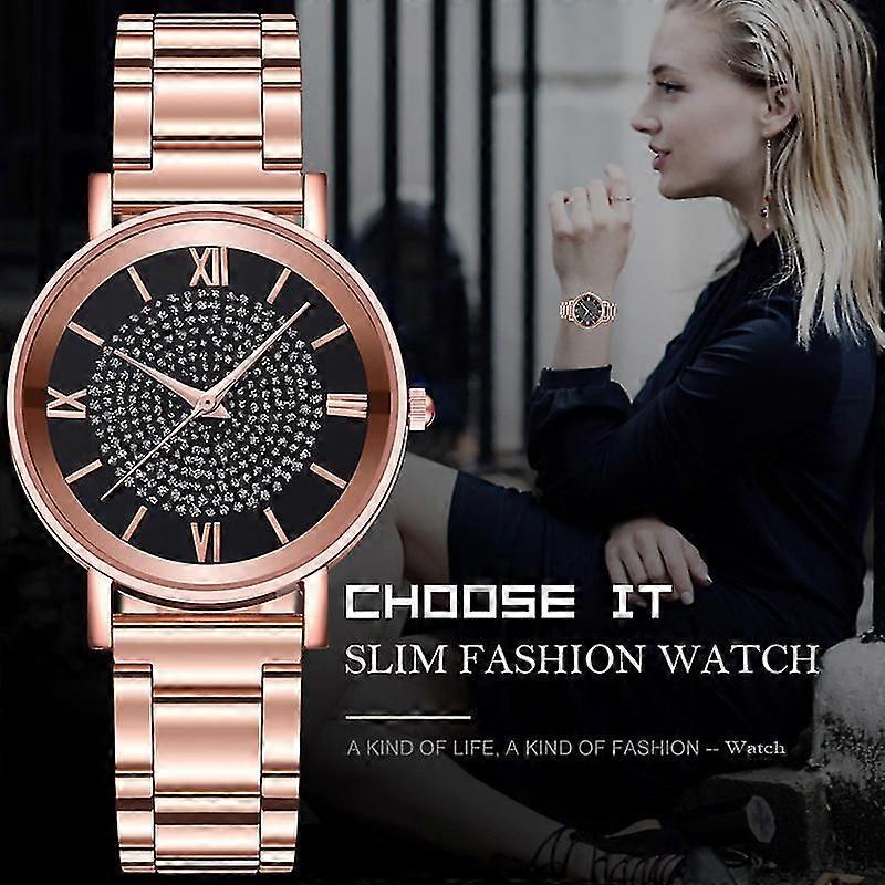 نسائي للسيدات كاجوال كوارتز ووتش فاخرة من الذهب الوردي الصلب حزام الفرقة ساعة يد