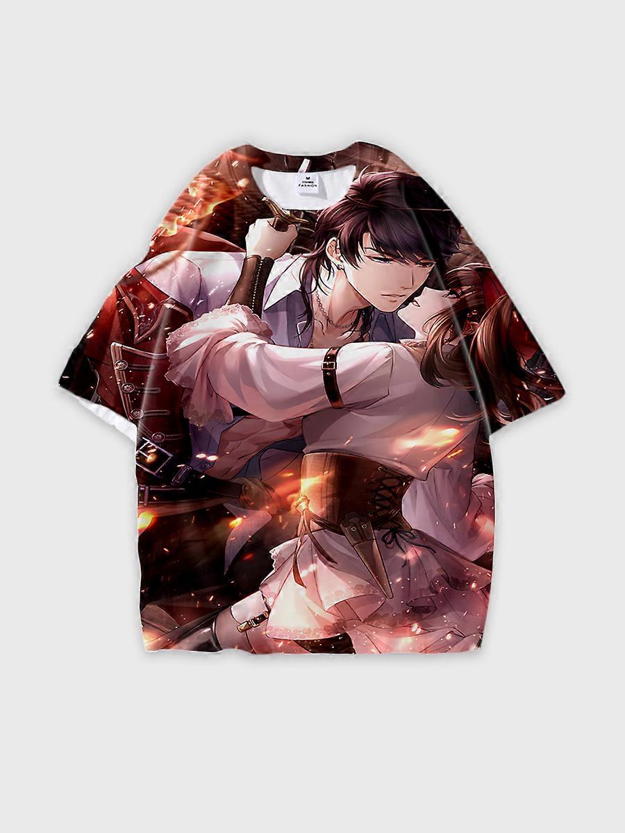 T-shirt round neck Role Pattern loose short sleeve E2178