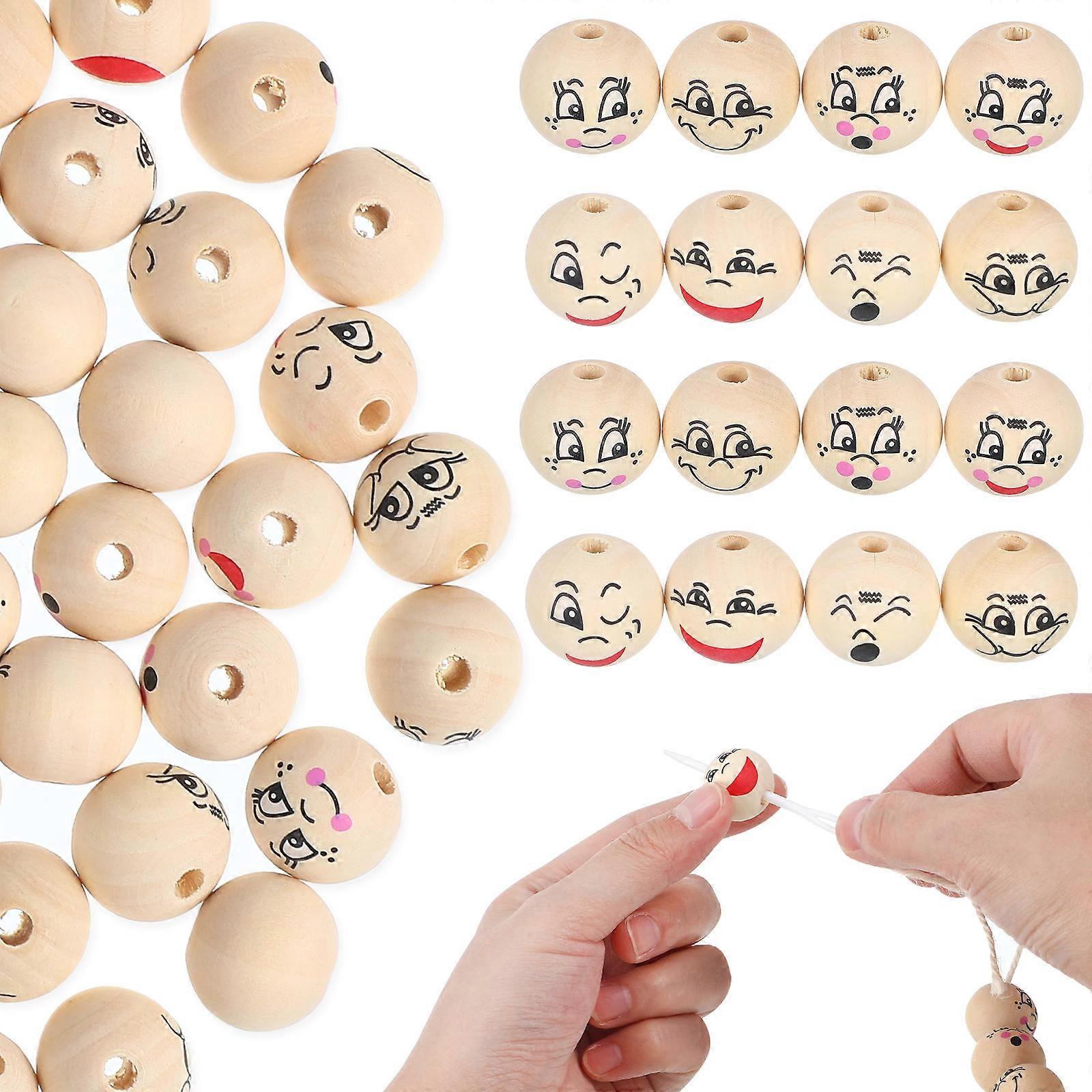 80pcs Round Beads Loose Craft Beads Wooden Spacer Beads with Holes for DIY