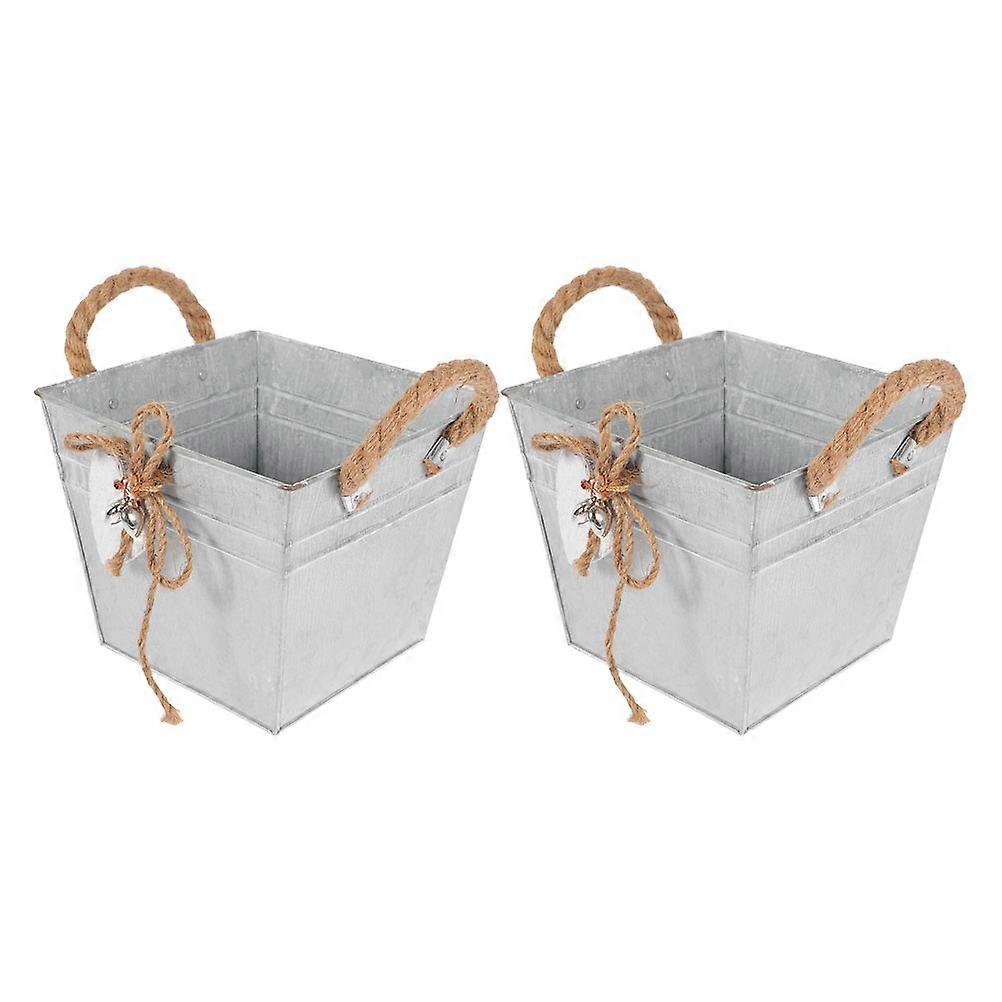 Retro Iron Planter with Silver Finish for Gardening Use Simple Style Desktop Flowerpot 2 Pieces