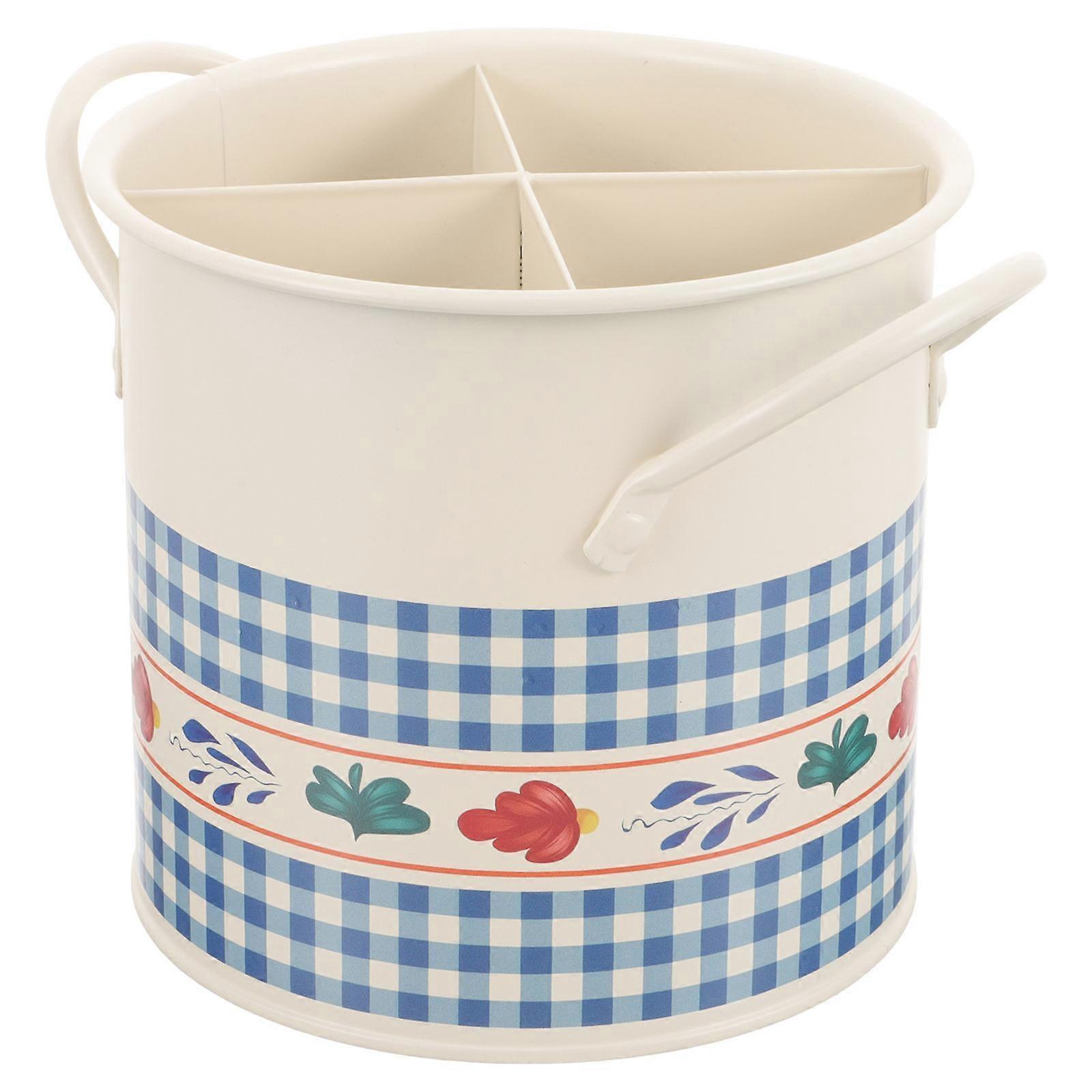 Retro Kitchen Utensil Holder with 4 Compartments for Spoons Forks Storage Assorted Color Iron