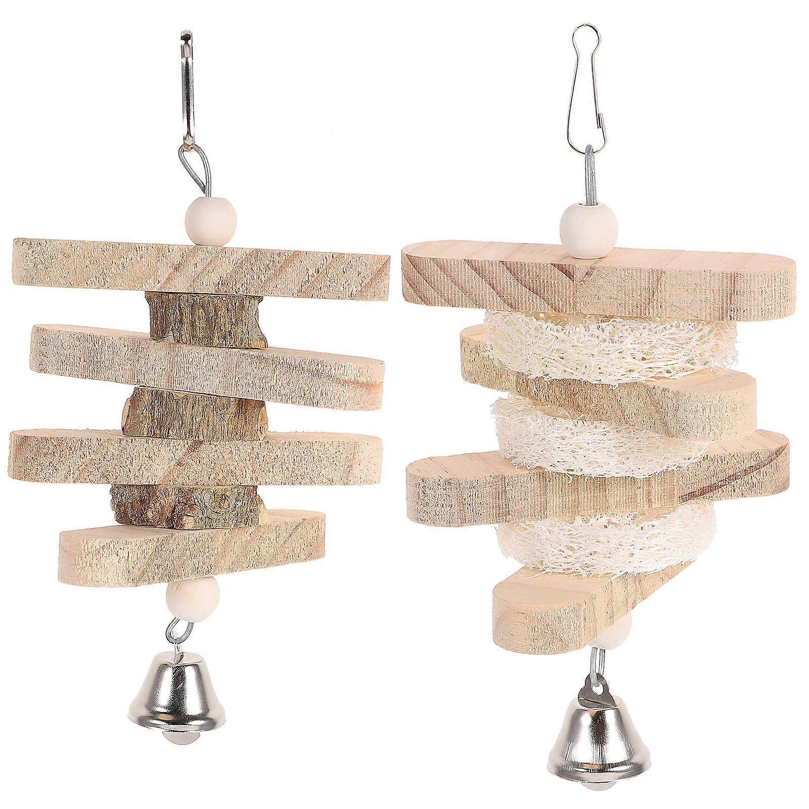Parrot Chewing Toy 2Pcs Multi Bird Toy Keeps Parrots Busy Durable Wood Material for Pets Playing