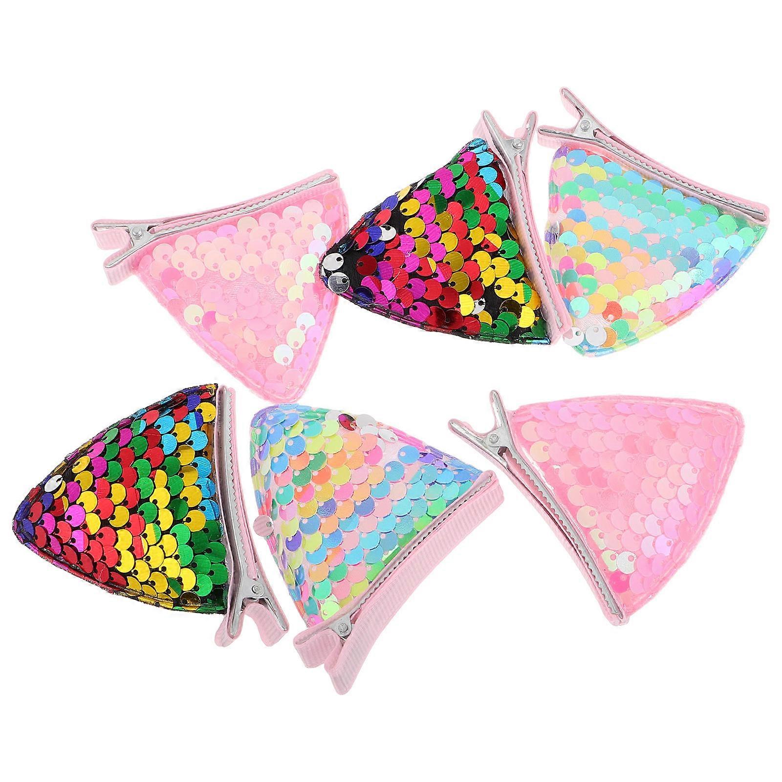 Adorable Sequins Cat Ears Hair Clips for Girls and Toddlers, Secure Duckbill Design, Assorted Colors, 6 Pack