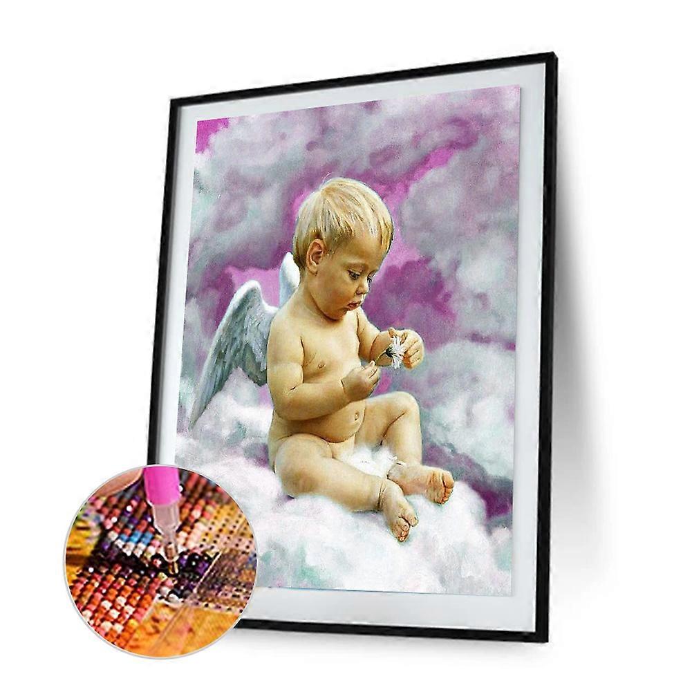 5D DIY Full Round Drill Bits Diamond Mosaic Little Angel Rhinestone Drawing Kit for Indoor Living Room Office Decorations