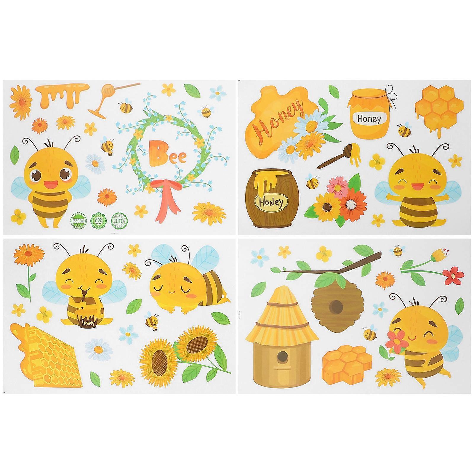 Window Sticker Cling 4 Sheets With Bee Theme For Balcony Bedroom 30X20CM Yellow Decoration