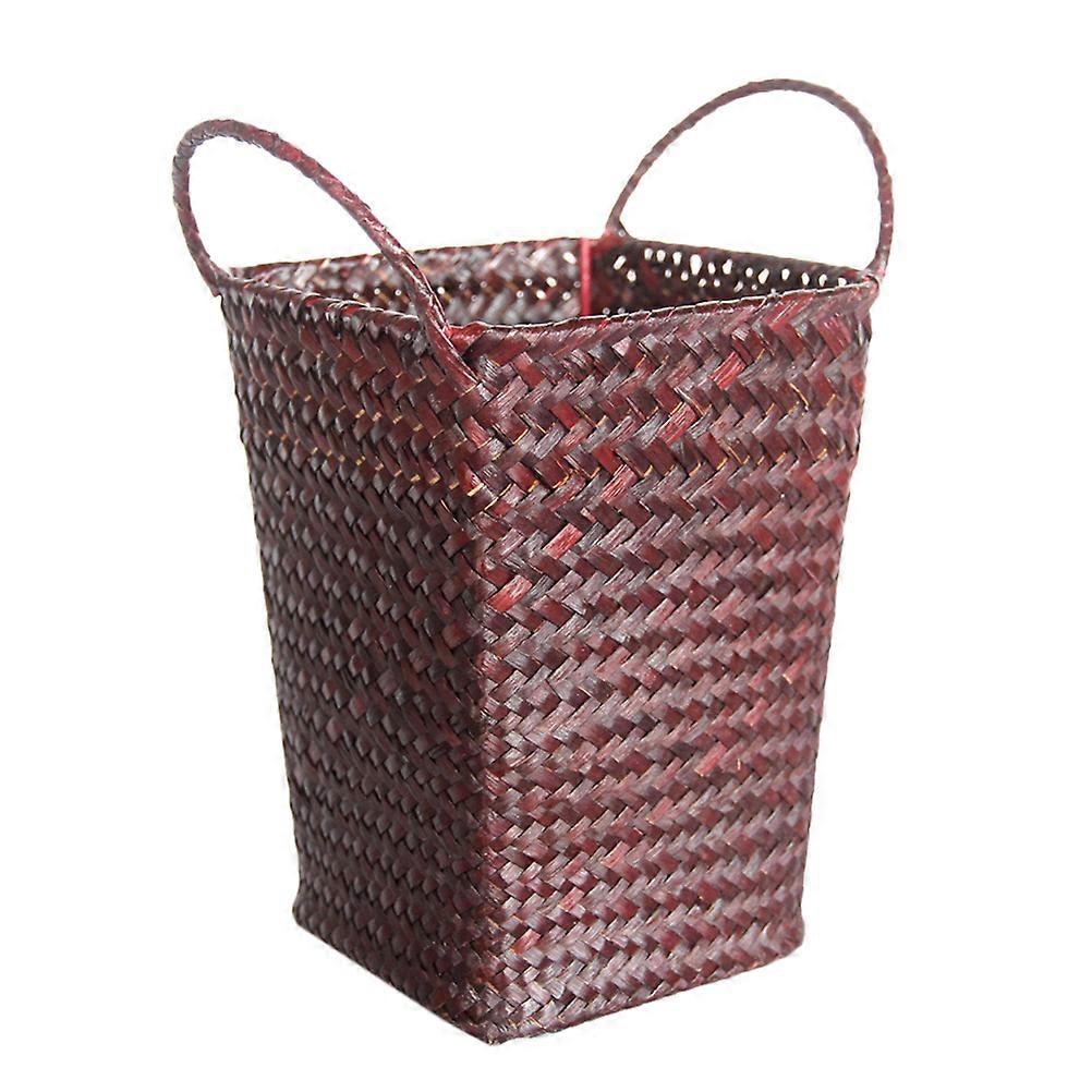 Handwoven Rattan Look Storage Basket, Large Capacity Coffee Colored Straw Organizer Box with Double Handles for Home, Hotel, and Kindergarten Use