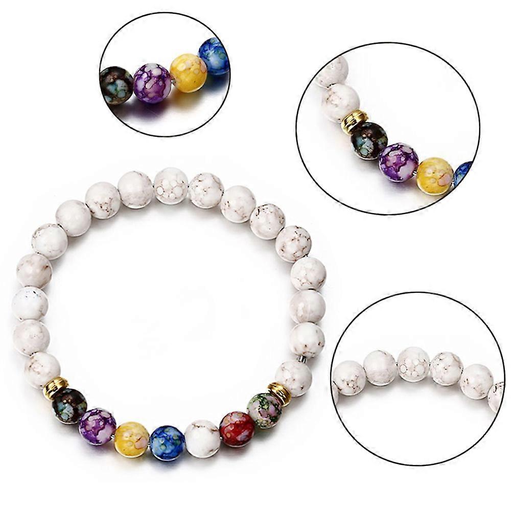 Beaded Bracelets with Colorful Beads and White Alloy for Men and Women Stretch Size Fits Most