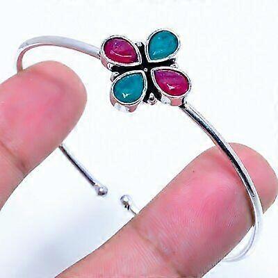 Kashmir Ruby,Emerald(Simulated)  Gemstone Handmade Cuff Bracelet Adj. j4l45