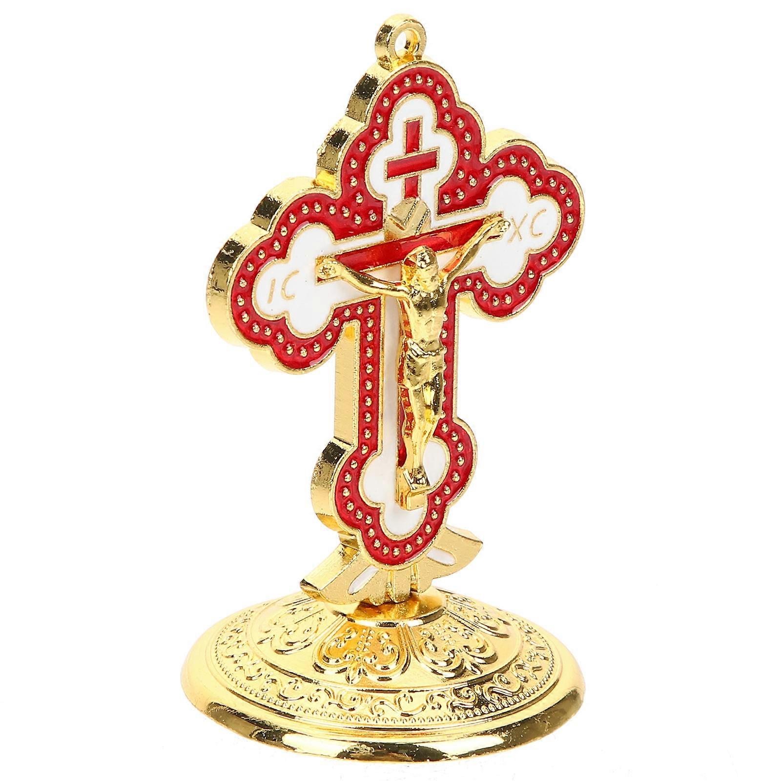 Red Classic Cross Ornament for Christmas Trees Unique Home Decor with Stable Base and Hole for Hanging