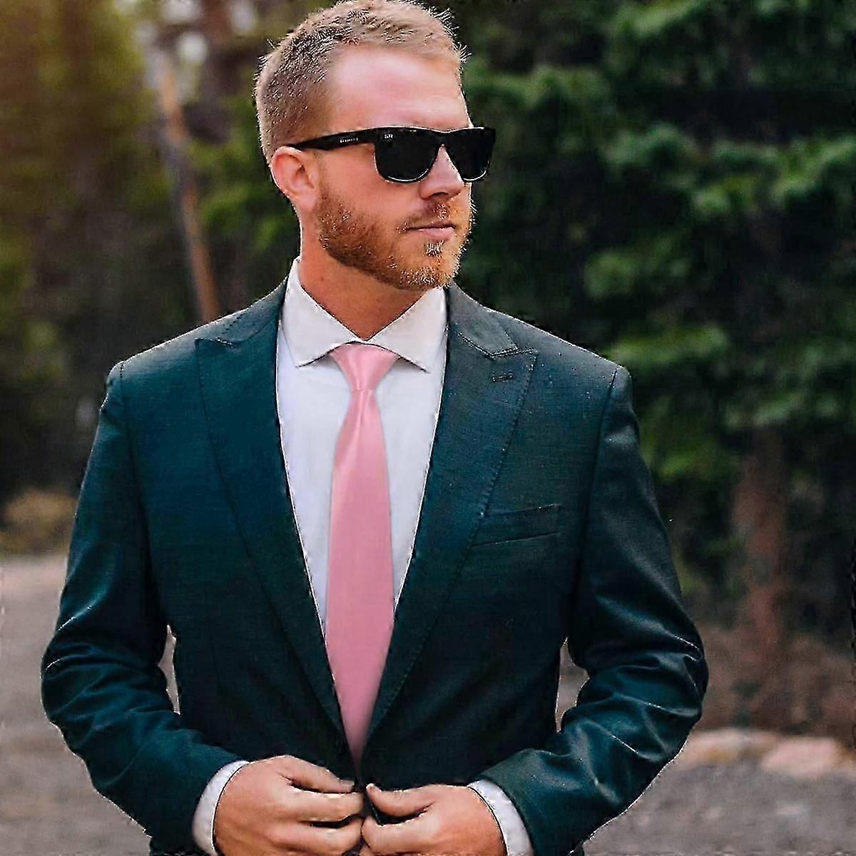 Solid Pink Tie for Men, Slim Business Wedding Necktie