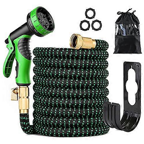 30.5m Expandable Garden Hose with 9-Function Nozzle, Durable Brass Connectors, Double Latex Core, Strong Water Pressure