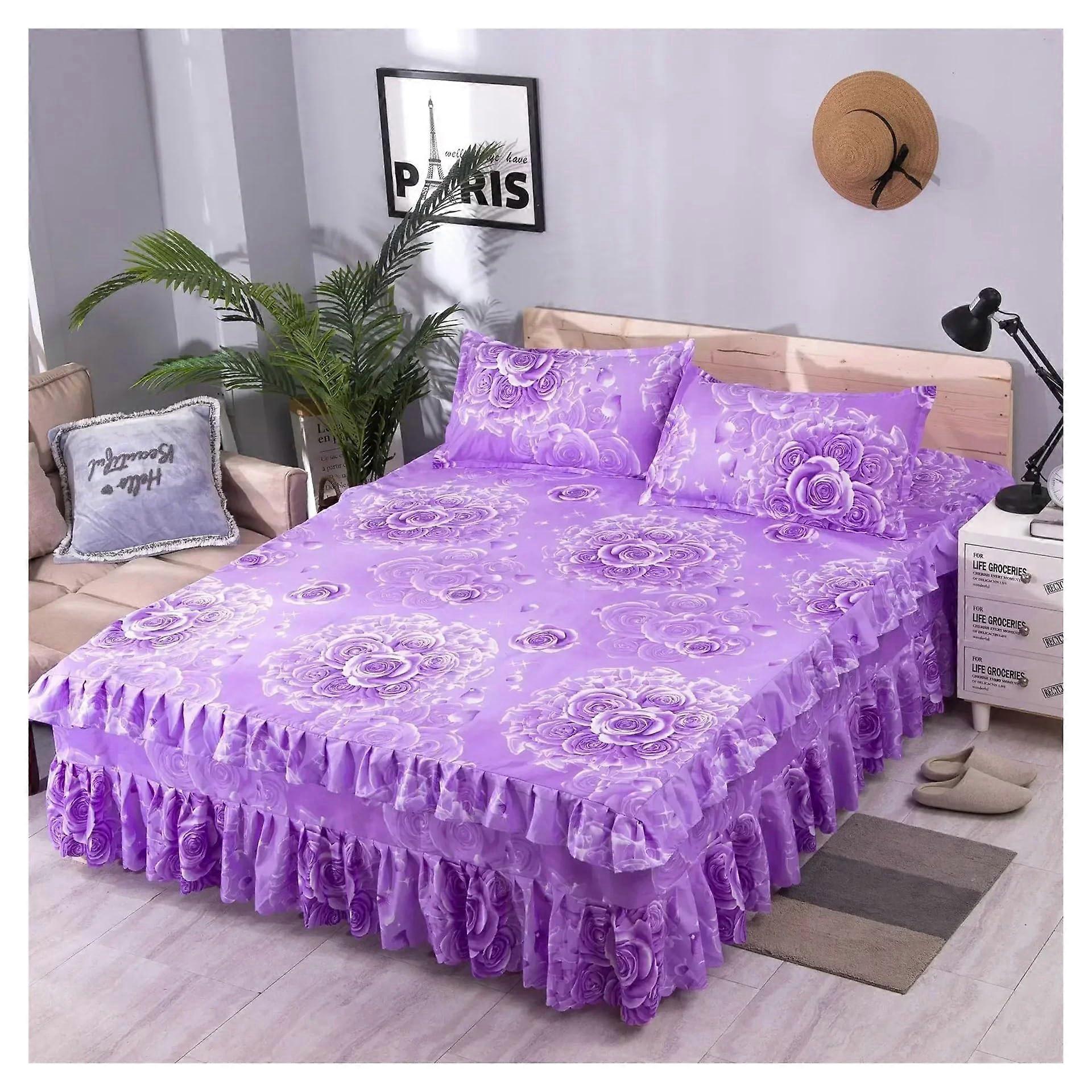 Bed Skirts Non-Slip Mattress Cover Two-Layer Bedding Set with Pillow Cases Color 5 Comfortable Bedroom Decor 2PCS