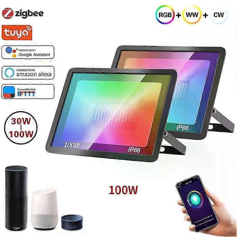 Smart Zigbee 100W RGB LED Floodlight - IP65 Waterproof Outdoor Lighting Solution