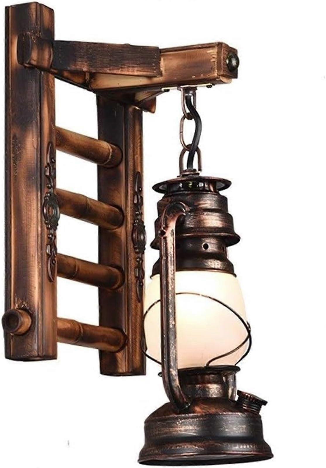 European Vintage Wall Lamp With E27 Base, Solid Wood And Glass Lantern For Attic, Dining Room And Hallway Adds Charm