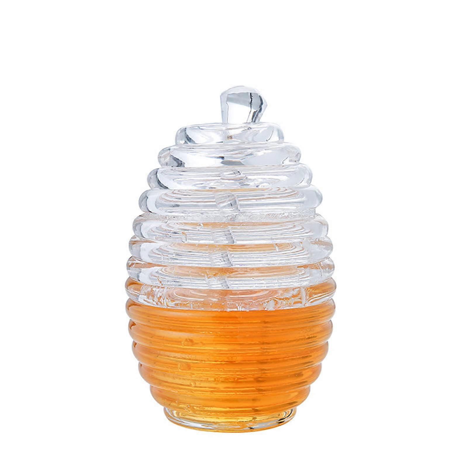 Honey Jar Glass With Dipper, Beehive Style Transparent Honey Pot With Lid And Honey Stick, Kitchen Storage