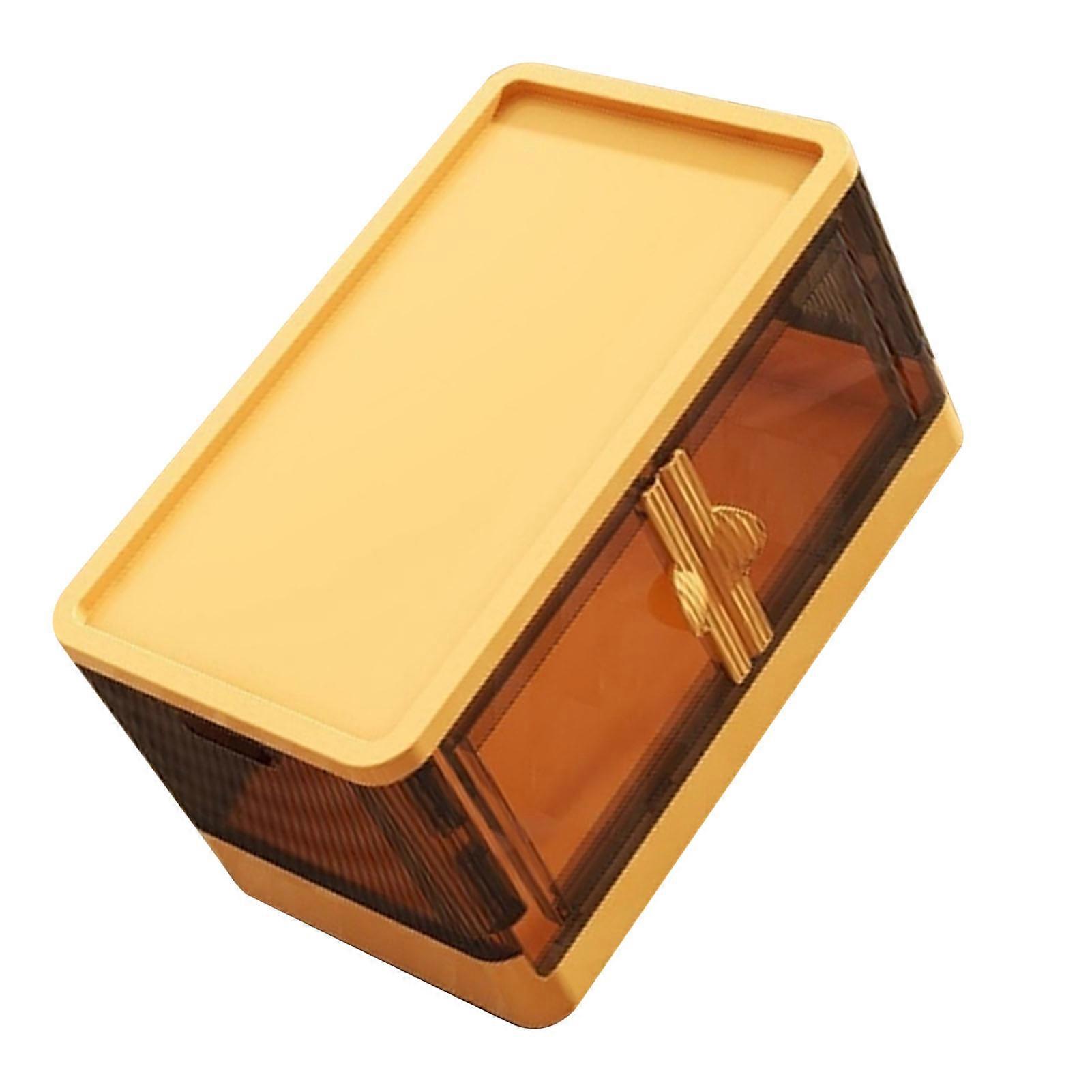 Double Door Foldable Storage Box with Lid, Stackable Yellow Bin