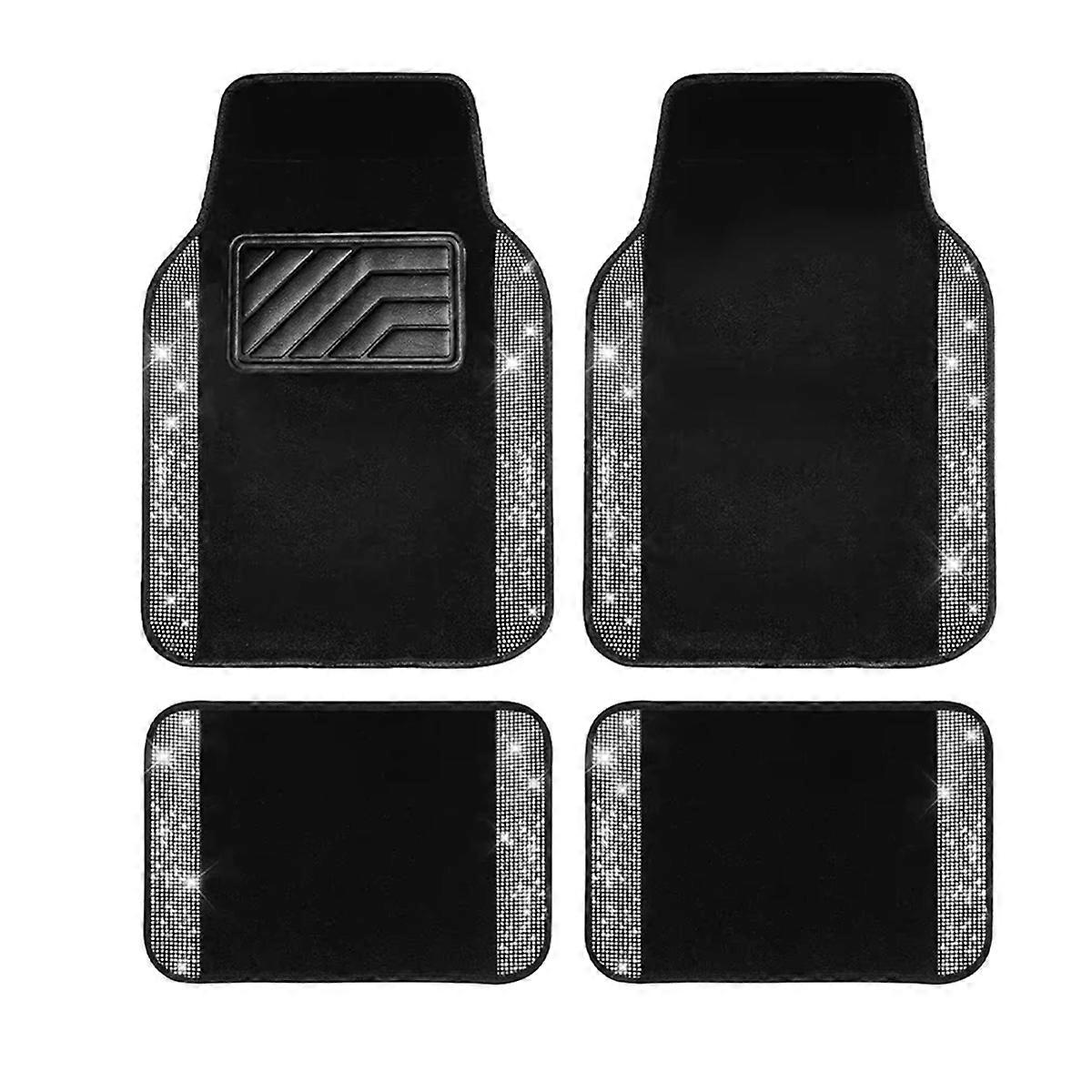 Car Floor Mat Set Universal Non-Slip PVC Heel Pad Bling Diamond Print Pattern All-Weather Car Foot Mat Protector