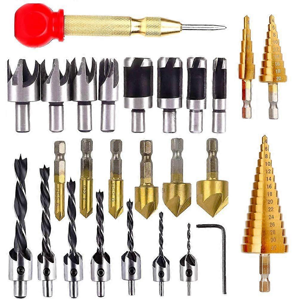 26Pcs Countersink Drill Bit Set for Wood Door and Window with 8 Wood Cutting