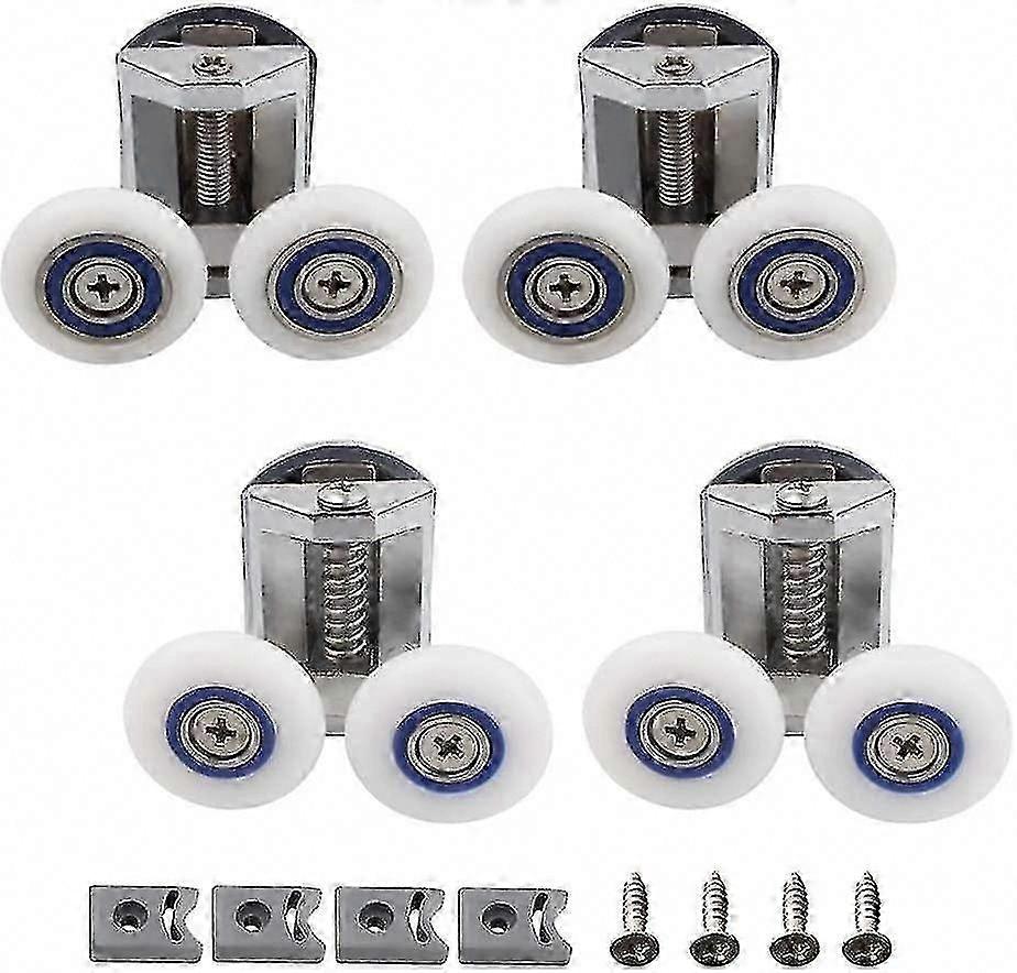 4 Pack Shower Door Rollers 2 Upper & Lower Pulley 26mm Zinc Alloy Replacement Kit (2 Top + 2 Knob) for Shower Door