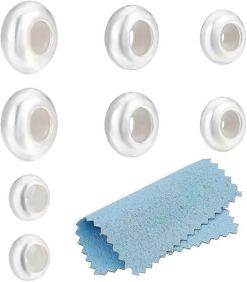 8 件 4 尺寸 925 纯银塞珠圆形间隔珠带银抛光布，用于 DIY 手镯项链耳环珠宝制作通道