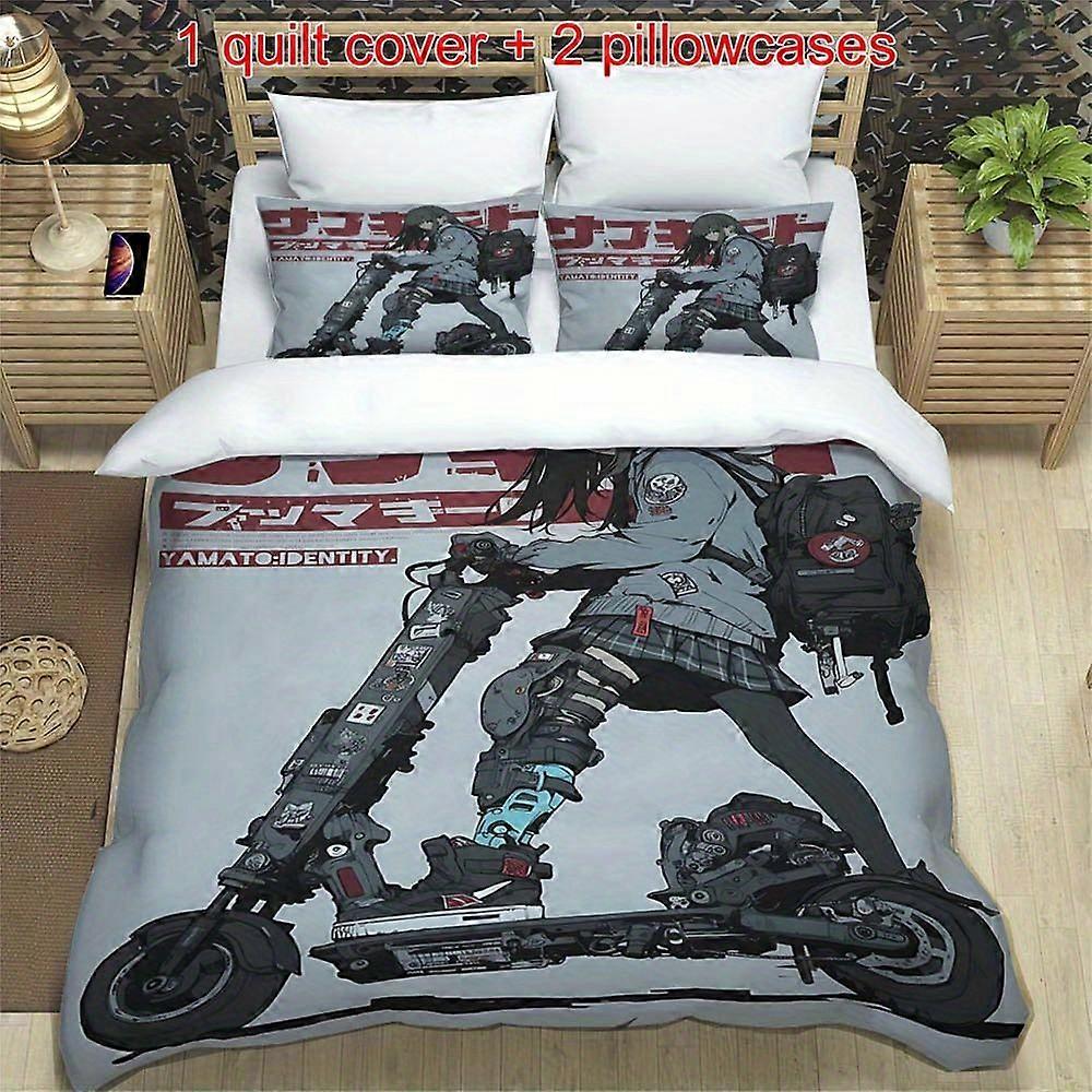 TE13 3pcs Futuristic Student High-Tech Scooter Cyberpunk Style Printed Bedding Set, Soft Duvet Cover and Two Pillowcases, Suitable for