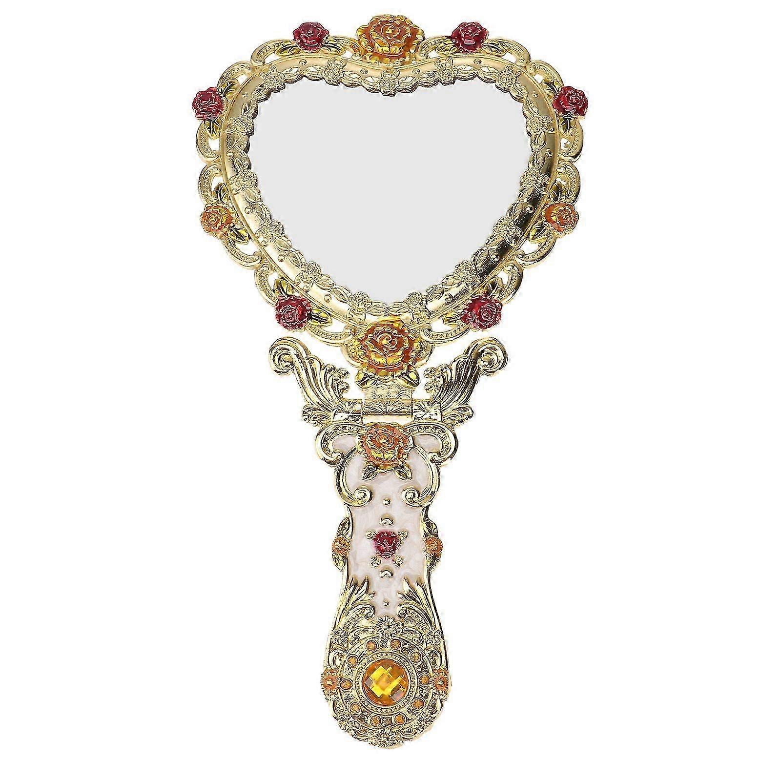 1Pc European Palace-styled Handle Mirror Makeup Delicate Heart-shaped Mirror