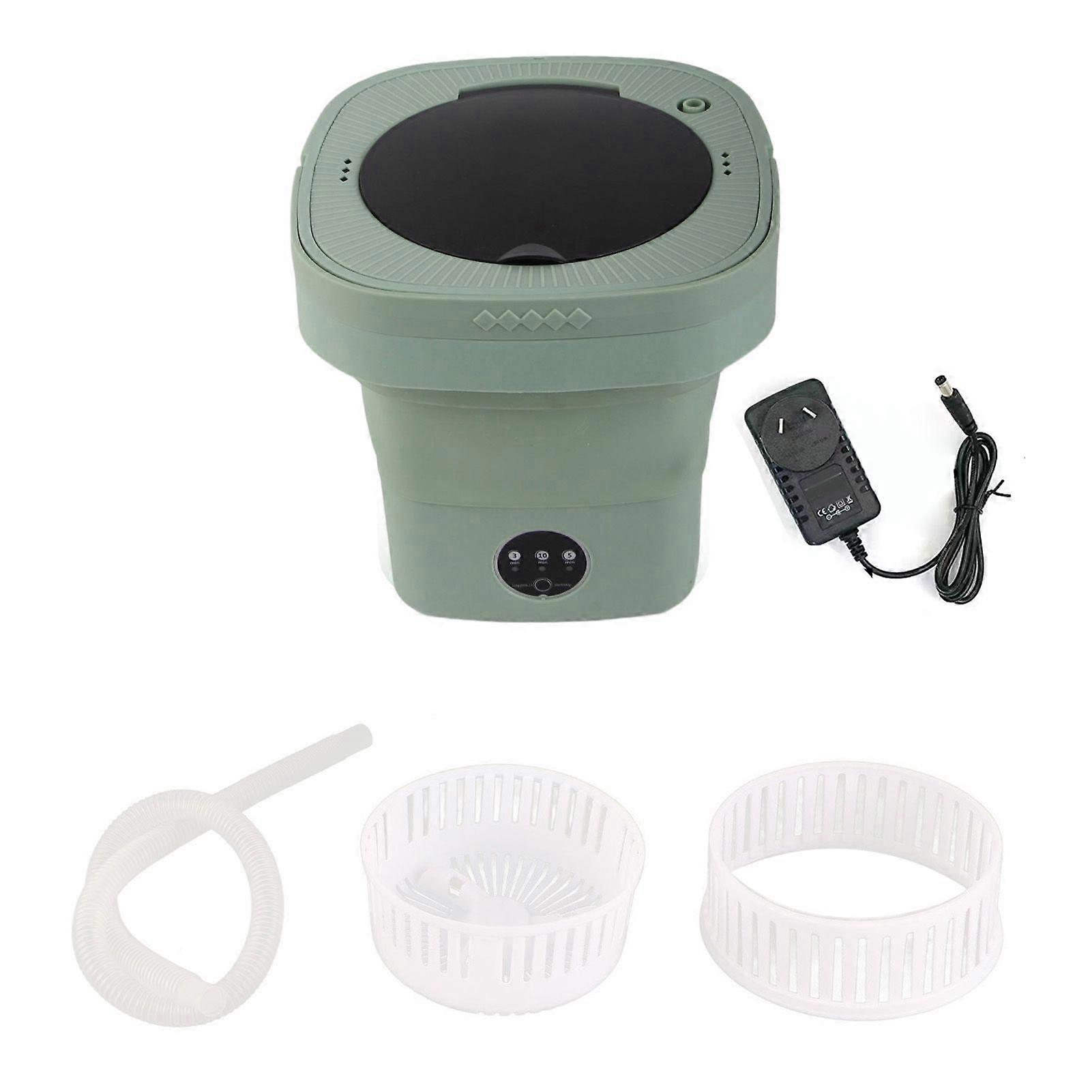 Foldable Washing Machine High Speed 6.5L Large Capacity Soft Semi Spin Drying Mini Washer with Drain Hose for Travel Camping Green