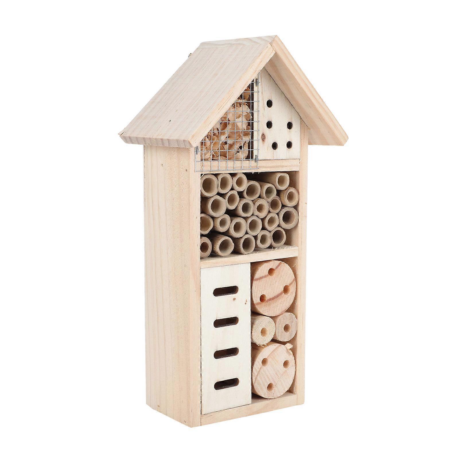 Wooden Bee House for Courtyard Nesting 2Pcs Hanging Insect Shelter