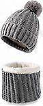 Cappello con pompon da donna e sciarpa in pile - grigio