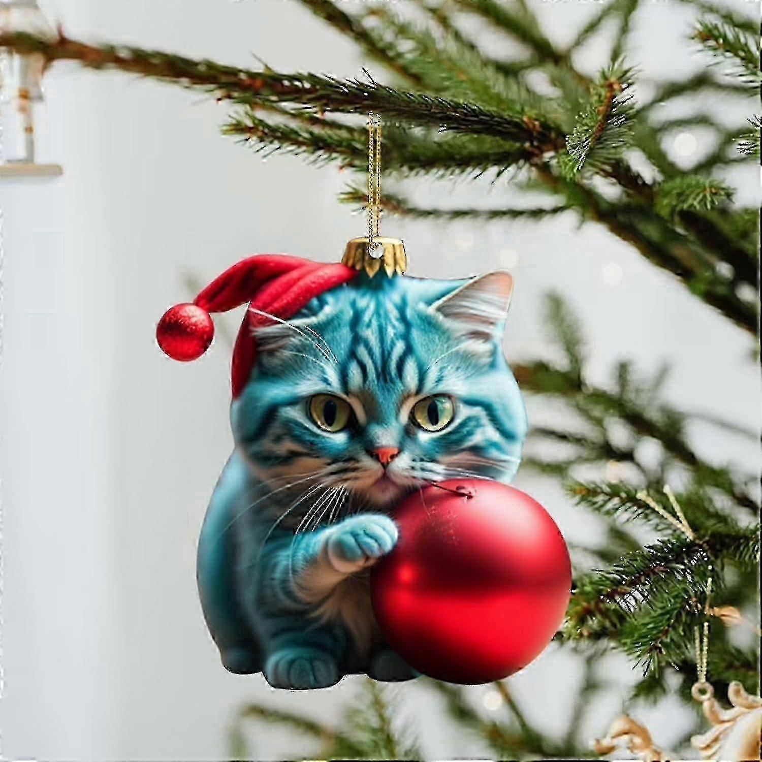 Christmas Cat Pendant,10pcs 2d Acrylic Christmas Cat Hanging Decor Acrylic Christmas Tree Decor Christmas Gift 2025