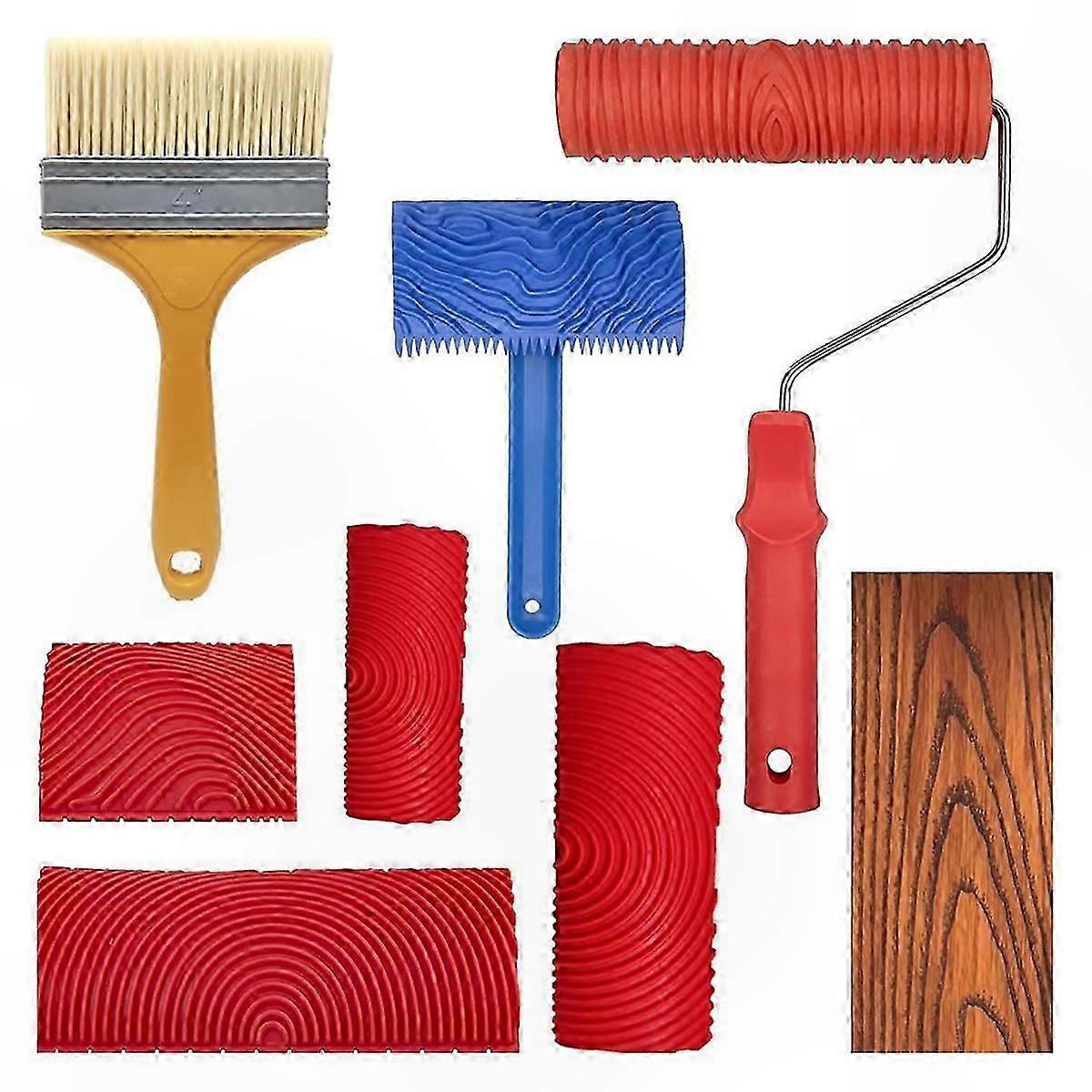 8-Piece Wood Grain Tool Kit for DIY Wall Painting, Rubber Texture Roller with Wood Pattern Design