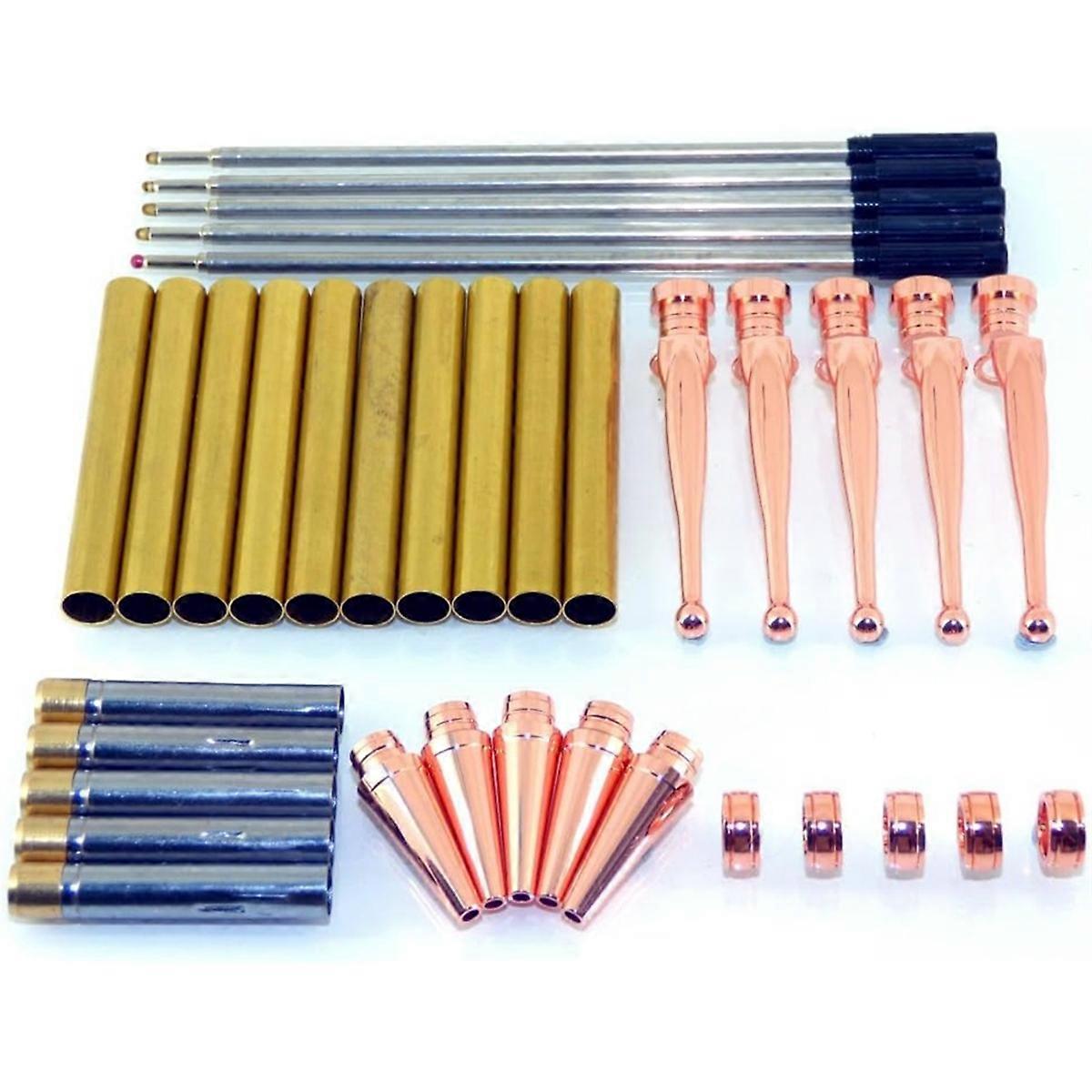 Woodturning Slimline Pen Kit Set X 5 Copper Finish Twist