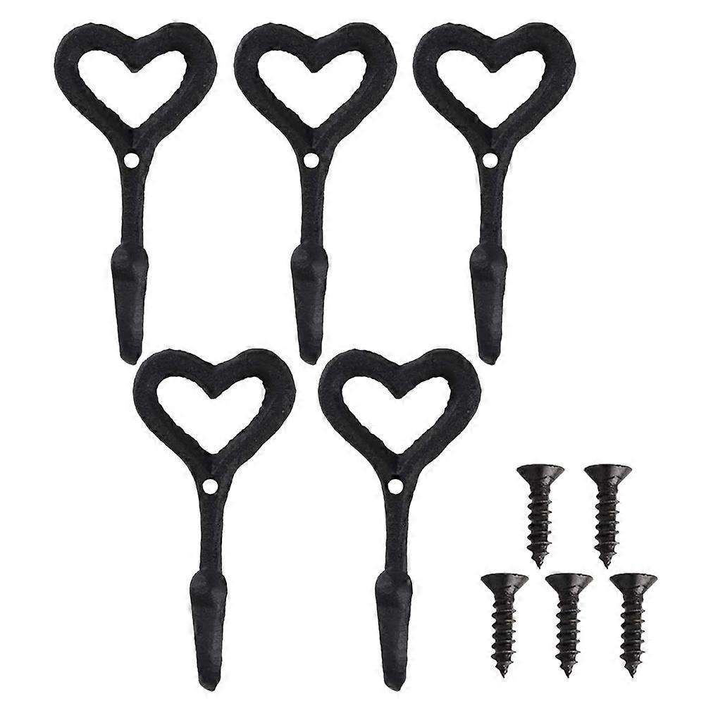 Black Heart Wall Hooks for Hanging Use 5Pcs Cast Iron Coat Hooks