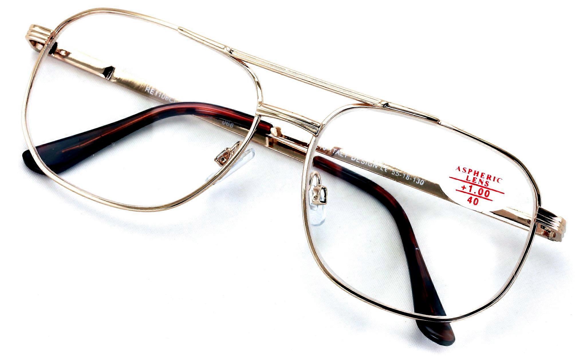 Metal Aviator Reading Glasses - Spring Hinge Square Large Lens Reader +1.25