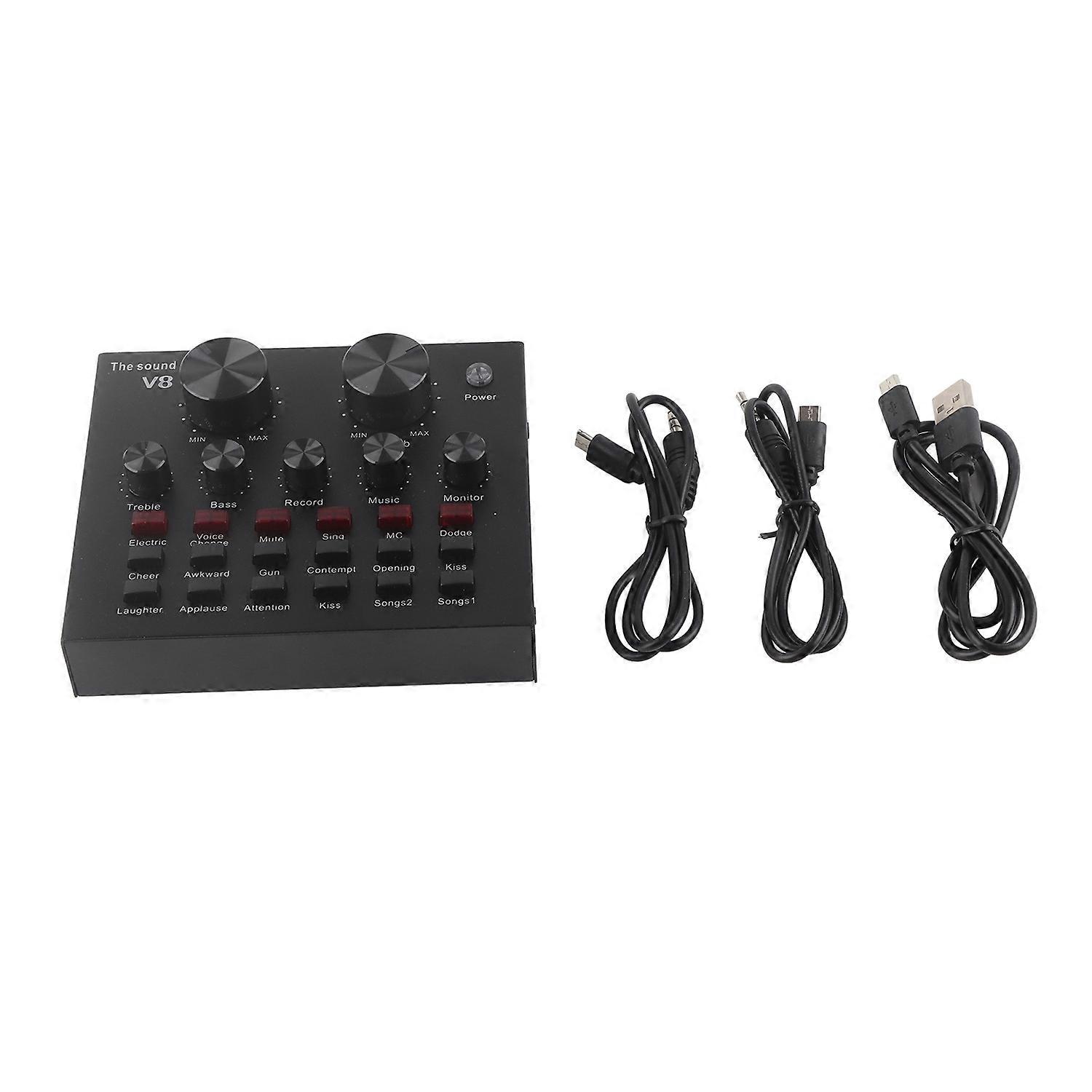 V8 Audio External USB Headset microphone mobile computer PC live sound card.
Features:
1. 112 kinds 