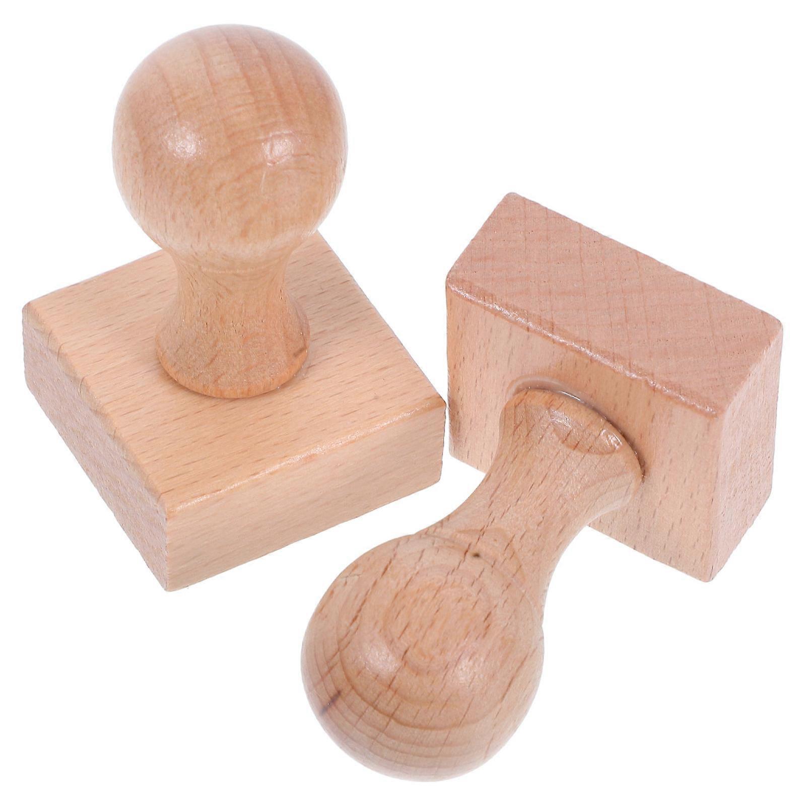 Durable Beech Wood 6 Pcs Blank Stamps for Educational Activities and Crafting Projects with Easy Grip Handles