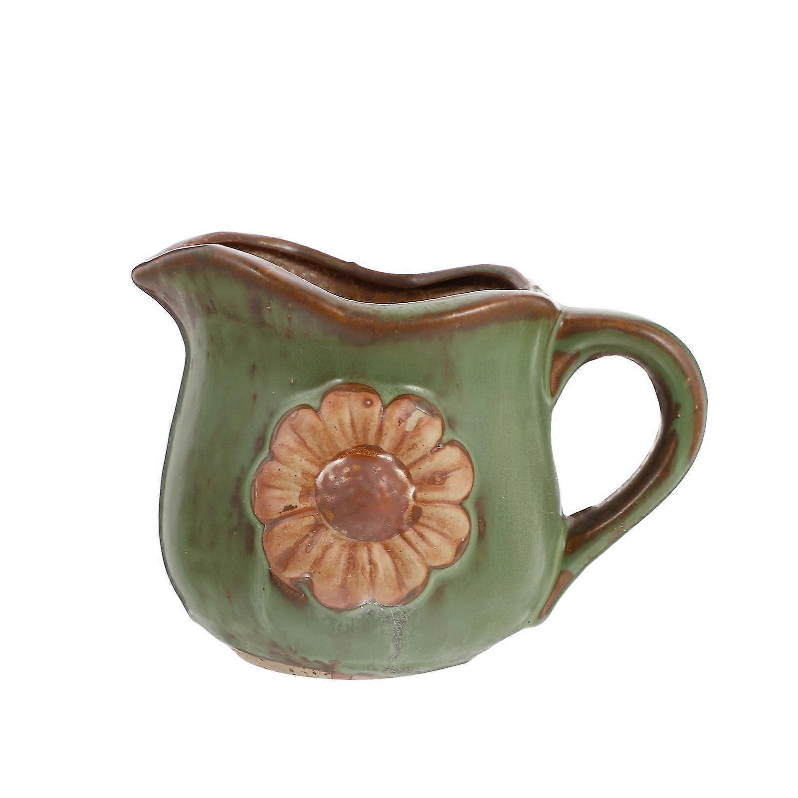 Ceramic Flower Pot With Daisy Pattern For Gardening And Home Decor In Green Color 1 Pair